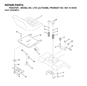 Seat Diagram and Parts List for LT16 (954130060-B)(2002-06) Jonsered Lawn Tractor