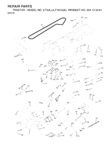 Drive Diagram and Parts List for LT16A (954130061)(2002-06) Jonsered Lawn Tractor