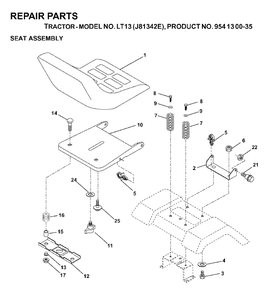 Seat Diagram and Parts List for LT13 (954130035)(2000-02) Jonsered Lawn Tractor