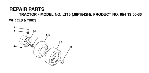 Wheels Tires Diagram and Parts List for LT15 (954130036-H)(2001-01) Jonsered Lawn Tractor
