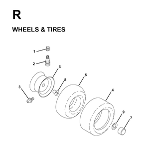 Wheels Tires Diagram and Parts List for LRH13 1998-01 Jonsered Lawn Tractor