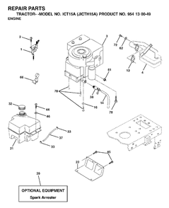 Engine Cutting Equipment Diagram and Parts List for ICT15A (954130049-A)(2001-02) Jonsered Lawn Tractor