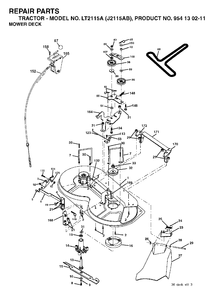 Mower Deck / Cutting Deck Diagram and Parts List for LT2115A (954130211)(2004-06) Jonsered Lawn Tractor