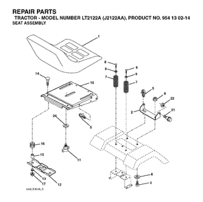 Seat Diagram and Parts List for LT2122A (954130214)(2004-01) Jonsered Lawn Tractor