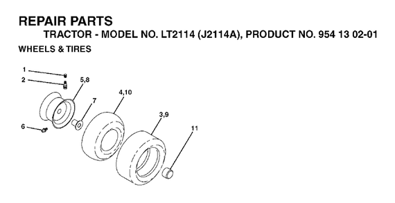 Wheels Tires Diagram and Parts List for LT2114 (954130201)(2003-01) Jonsered Lawn Tractor