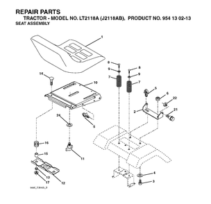 Seat Diagram and Parts List for LT2118A (954130213)(2004-06) Jonsered Lawn Tractor