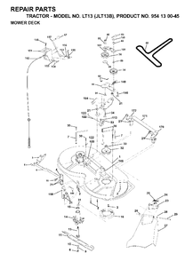 Mower Deck / Cutting Deck Diagram and Parts List for LT13 (954130045)(2001-02) Jonsered Lawn Tractor