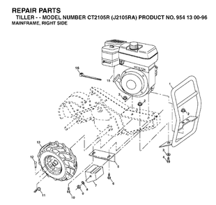 Mainframe Right Side Diagram and Parts List for CT2105R (954130096)(2003-01) Jonsered Tiller