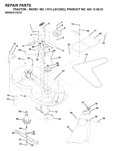 Mower Deck / Cutting Deck Diagram and Parts List for LR13 (954130022)(2000-03) Jonsered Lawn Tractor