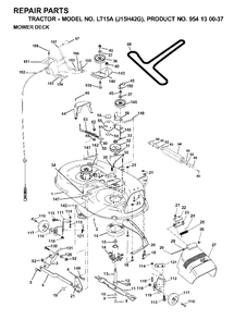 Mower Deck / Cutting Deck Diagram and Parts List for LT15A (954130037-G)(2000-04) Jonsered Lawn Tractor