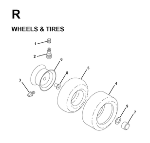 Wheels Tires Diagram and Parts List for LR11 1998-04 Jonsered Lawn Tractor