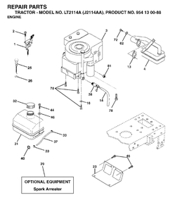 Engine Diagram and Parts List for LT2114A (954130088)(2003-01) Jonsered Lawn Tractor