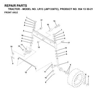 Front Axel Diagram and Parts List for LR13 (954130021)(2000-02) Jonsered Lawn Tractor