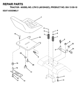 Seat Diagram and Parts List for LTH13 (954130010)(1998-12) Jonsered Lawn Tractor