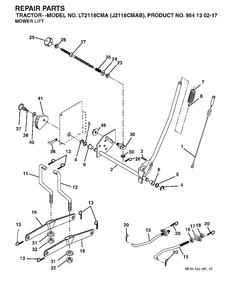 Mower Lift / Deck Lift Diagram and Parts List for LT2118CMA (954130217-B)(2004-06) Jonsered Lawn Tractor