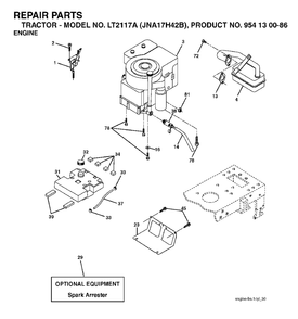 Engine Diagram and Parts List for LT2117A (954130086)(2003-05) Jonsered Lawn Tractor