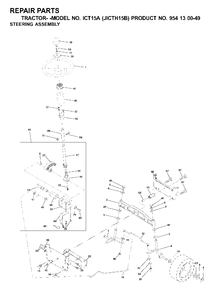 Steering Diagram and Parts List for ICT15A (954130049-B)(2001-02) Jonsered Lawn Tractor