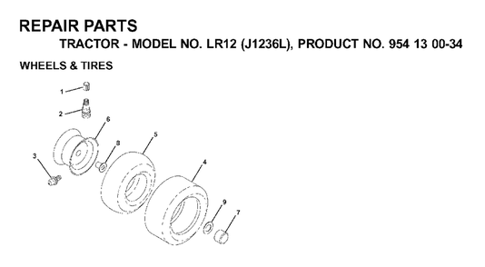 Wheels Tires Diagram and Parts List for LR12 (954130034)(2000-03) Jonsered Lawn Tractor