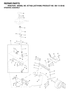 Steering Diagram and Parts List for ICT16A (954130042-H)(2002-01) Jonsered Lawn Tractor