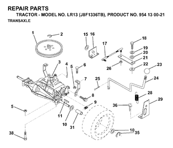 Transmission Diagram and Parts List for LR13 (954130021)(1998-12) Jonsered Lawn Tractor