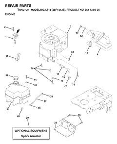 Engine Cutting Equipment Diagram and Parts List for LT15 (954130036)(2000-03) Jonsered Lawn Tractor