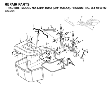 Bagger Diagram and Parts List for LT2114CMA (954130092-A)(2003-01) Jonsered Lawn Tractor