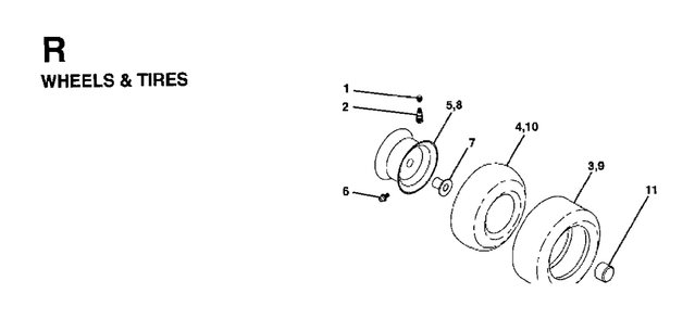Wheels Tires Diagram and Parts List for LTH18 (954130005)(1997-04) Jonsered Lawn Tractor