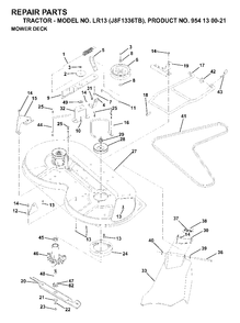 Mower Deck / Cutting Deck Diagram and Parts List for LR13 (954130021)(1998-12) Jonsered Lawn Tractor