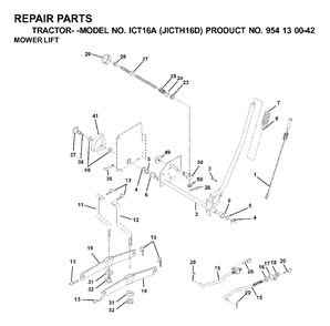 Mower Lift / Deck Lift Diagram and Parts List for ICT16A (954130042-D)(2000-04) Jonsered Lawn Tractor