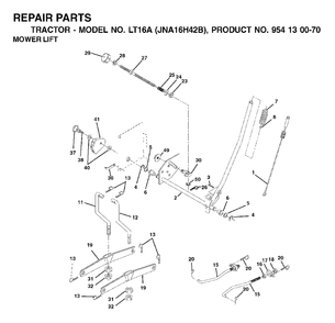 Mower Lift / Deck Lift Diagram and Parts List for LT16A (954130070)(2003-01) Jonsered Lawn Tractor