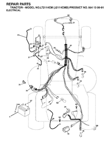 Electrical Diagram and Parts List for LT2114CM (954130091)(2003-05) Jonsered Lawn Tractor