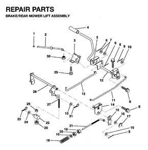 Brake / Rear Mower Lift Diagram and Parts List for LR10 1995-01 Jonsered Lawn Tractor