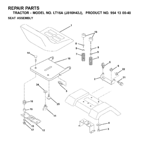 Seat Diagram and Parts List for LT16A (954130048)(2001-02) Jonsered Lawn Tractor