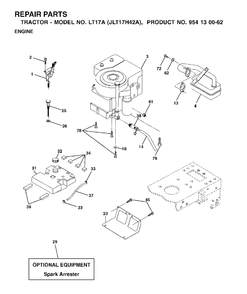 Engine Diagram and Parts List for LT17A (954130062)(2002-06) Jonsered Lawn Tractor