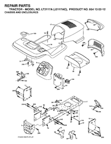 Chassis Enclosures Diagram and Parts List for LT2117A (954130212)(2004-06) Jonsered Lawn Tractor