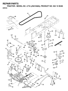 Drive Diagram and Parts List for LT16 (954130085)(2003-01) Jonsered Lawn Tractor