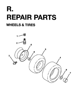 Wheels Tires Diagram and Parts List for LRH13 (954003421)(1996-01) Jonsered Lawn Tractor