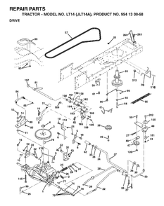 Drive Diagram and Parts List for LT14 (954130058)(2002-06) Jonsered Lawn Tractor