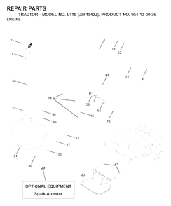 Engine Cutting Equipment Diagram and Parts List for LT15 (954130036-J)(2001-01) Jonsered Lawn Tractor