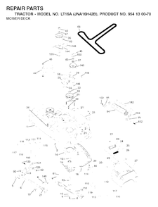 Mower Deck / Cutting Deck Diagram and Parts List for LT16A (954130070)(2003-01) Jonsered Lawn Tractor