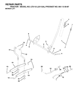 Mower Lift / Deck Lift Diagram and Parts List for LT2112 (954130087)(2003-01) Jonsered Lawn Tractor
