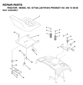 Seat Diagram and Parts List for ICT16A (954130042-H)(2002-01) Jonsered Lawn Tractor
