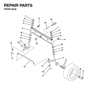 Front Axel Diagram and Parts List for LRH13 1995-01 Jonsered Lawn Tractor