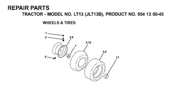 Wheels Tires Diagram and Parts List for LT13 (954130045)(2001-02) Jonsered Lawn Tractor