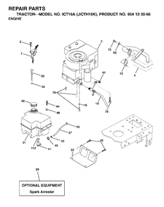 Engine Diagram and Parts List for ICT16A (954130066-K)(2002-06) Jonsered Lawn Tractor