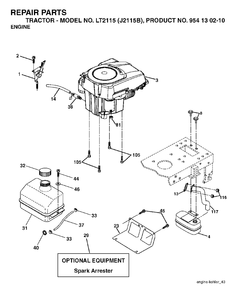 Engine Cutting Equipment Diagram and Parts List for LT2115 (954130210)(2004-06) Jonsered Lawn Tractor