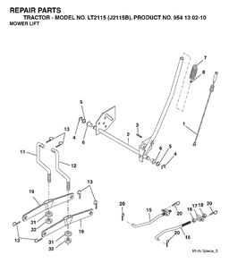 Mower Lift / Deck Lift Diagram and Parts List for LT2115 (954130210)(2004-06) Jonsered Lawn Tractor