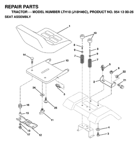 Seat Diagram and Parts List for LTH18 (954130026)(1998-12) Jonsered Lawn Tractor