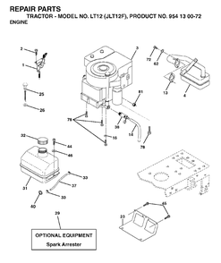 Engine Diagram and Parts List for LT12 (954130072)(2003-01) Jonsered Lawn Tractor
