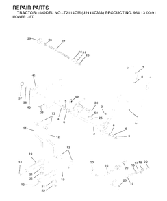 Mower Lift / Deck Lift Diagram and Parts List for LT2114CM (954130091)(2003-01) Jonsered Lawn Tractor